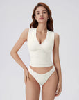 V Neck Double Lined Camisole Tank Tops-SUUKSESS-White-XS-SUUKSESS