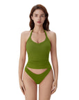 Cotton Ribbed V Neck Halter Tank Top