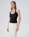 Cotton Ribbed V Neck Halter Tank Top