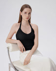 Cotton Ribbed V Neck Halter Tank Top
