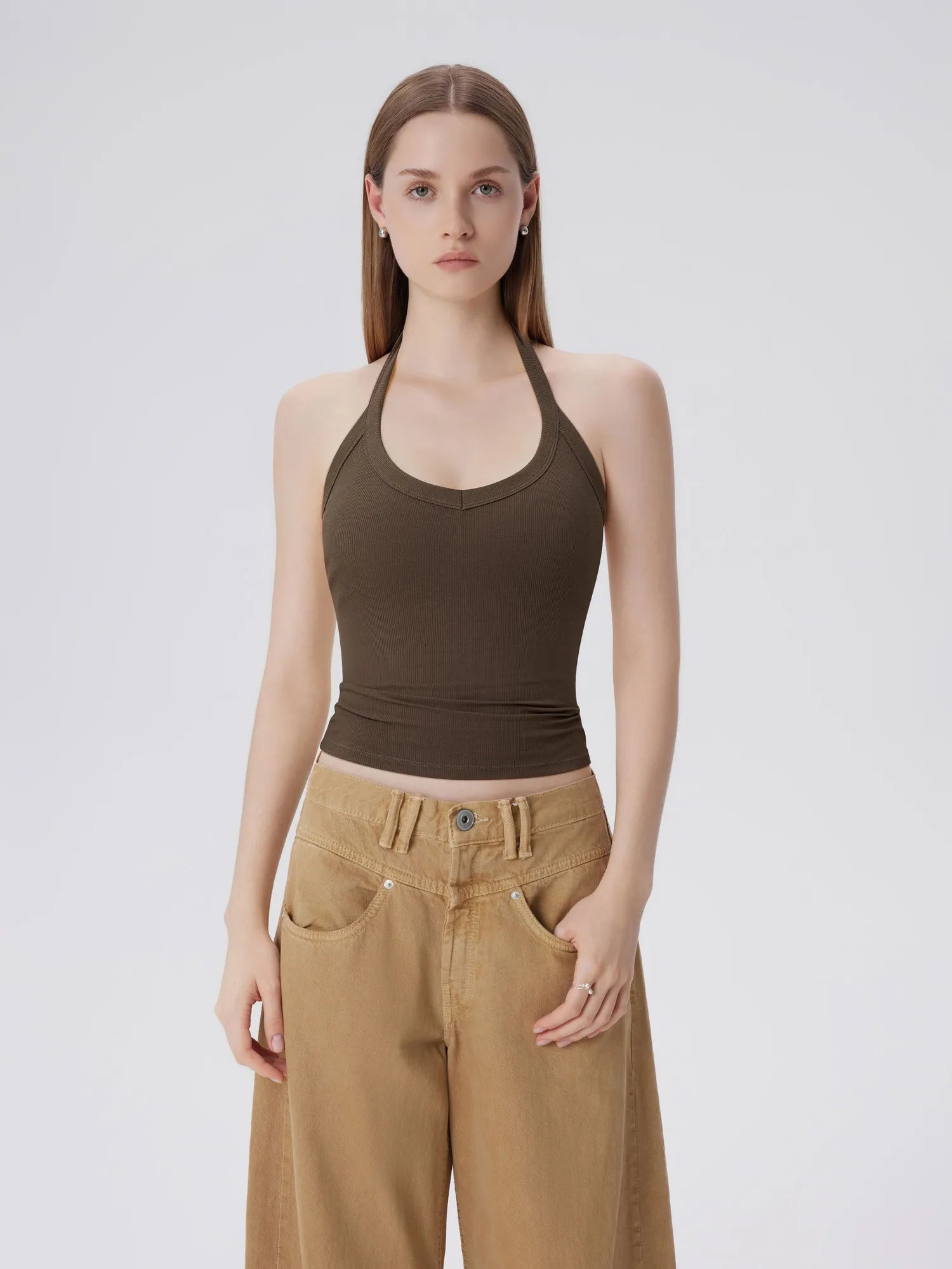 トップス PERVERZE 24SS Double Strap Tank Top Sleek Double Layer Cami Top Beige | Garage