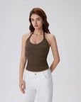 Cotton Ribbed V Neck Halter Tank Top