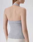 Cotton Ribbed V Neck Halter Tank Top