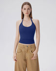 Cotton Ribbed V Neck Halter Tank Top