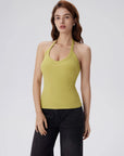 Cotton Ribbed V Neck Halter Tank Top