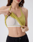 Cotton Ribbed V Neck Halter Tank Top