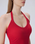 Cotton Ribbed V Neck Halter Tank Top