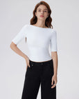 Tight Fitted Half Sleeve Boat Neck Shirt-SUUKSESS-SUUKSESS