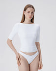 Tight Fitted Half Sleeve Boat Neck Shirt-SUUKSESS-SUUKSESS