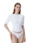 Tight Fitted Half Sleeve Boat Neck Shirt-SUUKSESS-SUUKSESS