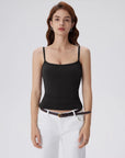 Double Line Built in Bras Square Neck Tank Tops-SUUKSESS-Black-XS-SUUKSESS
