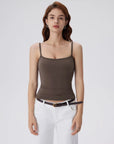 Double Line Built in Bras Square Neck Tank Tops-SUUKSESS-Brown-XS-SUUKSESS