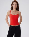 Double Line Built in Bras Square Neck Tank Tops-SUUKSESS-Red-XS-SUUKSESS