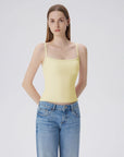 Double Line Built in Bras Square Neck Tank Tops-SUUKSESS-Yellow-XS-SUUKSESS