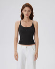 Padded Scoop Neck Double Line Camisole Tank Tops-SUUKSESS-Black-XS-SUUKSESS