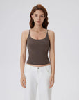 Padded Scoop Neck Double Line Camisole Tank Tops-SUUKSESS-Brown-XS-SUUKSESS