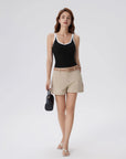 Cotton Ribbed Padded V Neck Tank Top-SUUKSESS-SUUKSESS