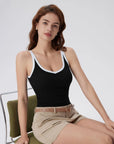 Cotton Ribbed Padded V Neck Tank Top-SUUKSESS-SUUKSESS