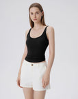 Cotton Ribbed Padded V Neck Tank Top-SUUKSESS-Black-XS-SUUKSESS
