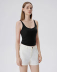 Cotton Ribbed Padded V Neck Tank Top-SUUKSESS-SUUKSESS