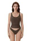 Cotton Ribbed Padded V Neck Tank Top-SUUKSESS-SUUKSESS