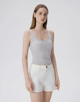 Cotton Ribbed Padded V Neck Tank Top-SUUKSESS-SUUKSESS