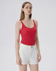 Cotton Ribbed Padded V Neck Tank Top-SUUKSESS-SUUKSESS