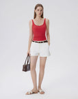 Cotton Ribbed Padded V Neck Tank Top-SUUKSESS-SUUKSESS