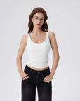 Cotton Ribbed Padded V Neck Tank Top-SUUKSESS-Snow White-XS-SUUKSESS