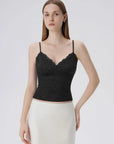 Lace Lined V Neck Y2k Tank Top-SUUKSESS-Black-XS-SUUKSESS