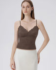Lace Lined V Neck Y2k Tank Top-SUUKSESS-Brown-XS-SUUKSESS