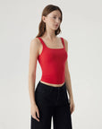 Square Neck Double Lined Backless Tank Top-SUUKSESS-SUUKSESS