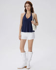 Babydoll Halter Peplum Backless Tank Tops-SUUKSESS-Navy-XS-SUUKSESS
