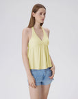 Babydoll Halter Peplum Backless Tank Tops-SUUKSESS-Yellow-XS-SUUKSESS