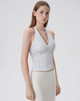 Double Lined V Neck Halter Backless Tank Tops-SUUKSESS-Dots-XS-SUUKSESS