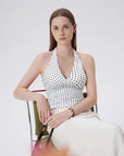 Double Lined V Neck Halter Backless Tank Tops-SUUKSESS-SUUKSESS