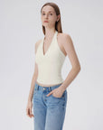 Double Lined V Neck Halter Backless Tank Tops-SUUKSESS-SUUKSESS