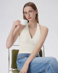 Double Lined V Neck Halter Backless Tank Tops-SUUKSESS-SUUKSESS