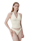Double Lined V Neck Halter Backless Tank Tops-SUUKSESS-SUUKSESS