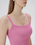 Cotton Rib Square Neck Padded Tank Tops-SUUKSESS-SUUKSESS