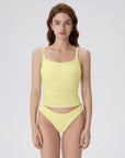 Cotton Rib Square Neck Padded Tank Tops-SUUKSESS-Yellow-XS-SUUKSESS
