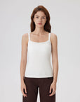 Cotton Rib Square Neck Padded Tank Tops-SUUKSESS-White-XS-SUUKSESS