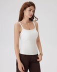 Cotton Rib Square Neck Padded Tank Tops-SUUKSESS-SUUKSESS