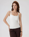 Cotton Rib Square Neck Padded Tank Tops-SUUKSESS-SUUKSESS