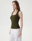 Cotton Ribbed Square Neck Tank Tops-SUUKSESS-SUUKSESS