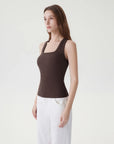 Cotton Ribbed Square Neck Tank Tops-SUUKSESS-SUUKSESS