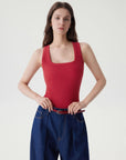 Cotton Ribbed Square Neck Tank Tops-SUUKSESS-SUUKSESS