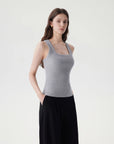 Cotton Ribbed Square Neck Tank Tops-SUUKSESS-SUUKSESS