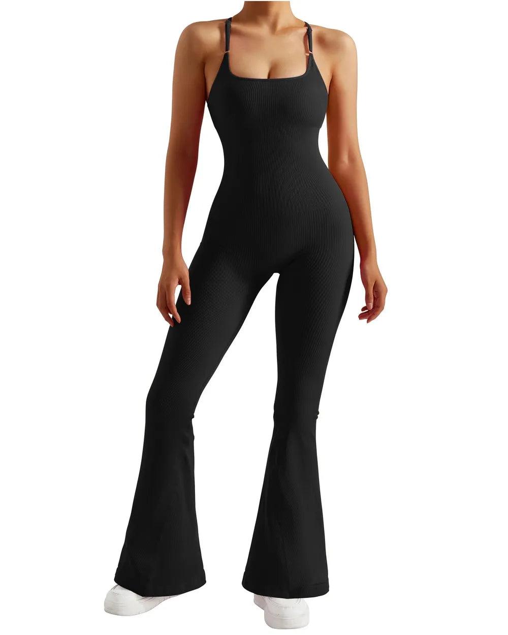 Ribbed Strappy Flare Jumpsuit - SUUKSESS
