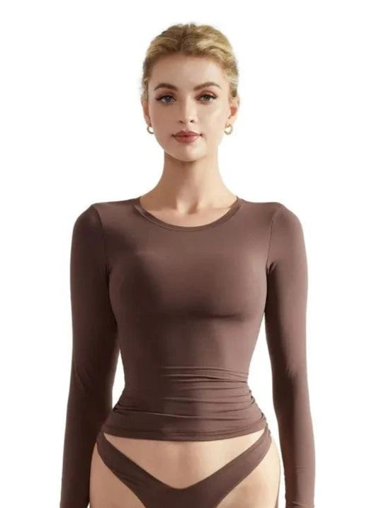 Buttery Soft Crew Neck Shirt - Long Sleeve-Clothing-SUUKSESS-Brown-XS-SUUKSESS